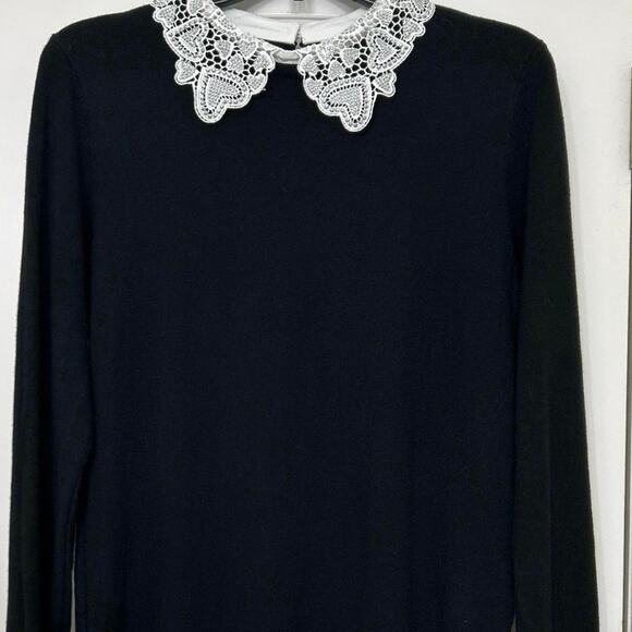Siani Milano Black Lace Embellished Collared Sweater Size Medium Dainty Feminine - Picture 3 of 10
